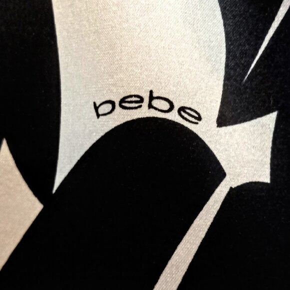 Bebe Black White Print Silk Sleeveless Tunic Mini Dress Top - Picture 3 of 6